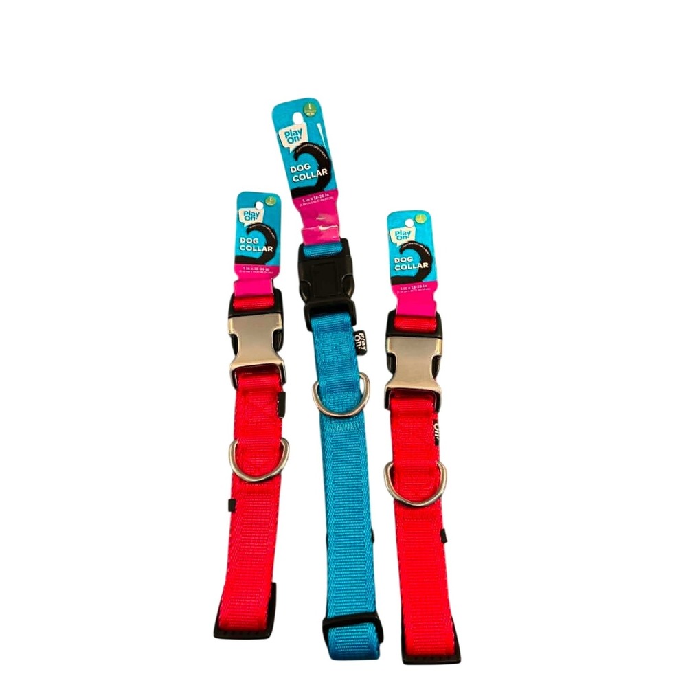 Play On Dog‎ Collar Large Red Blue NEW 3 Pack Adjustable Nylon 18-26in